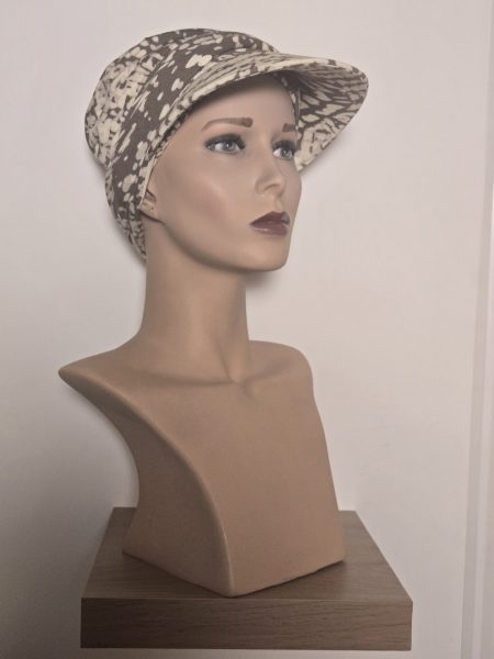 Turban mutsje Nele Sun set , mutsje + band met klep kaki/creme print ( 505 )
